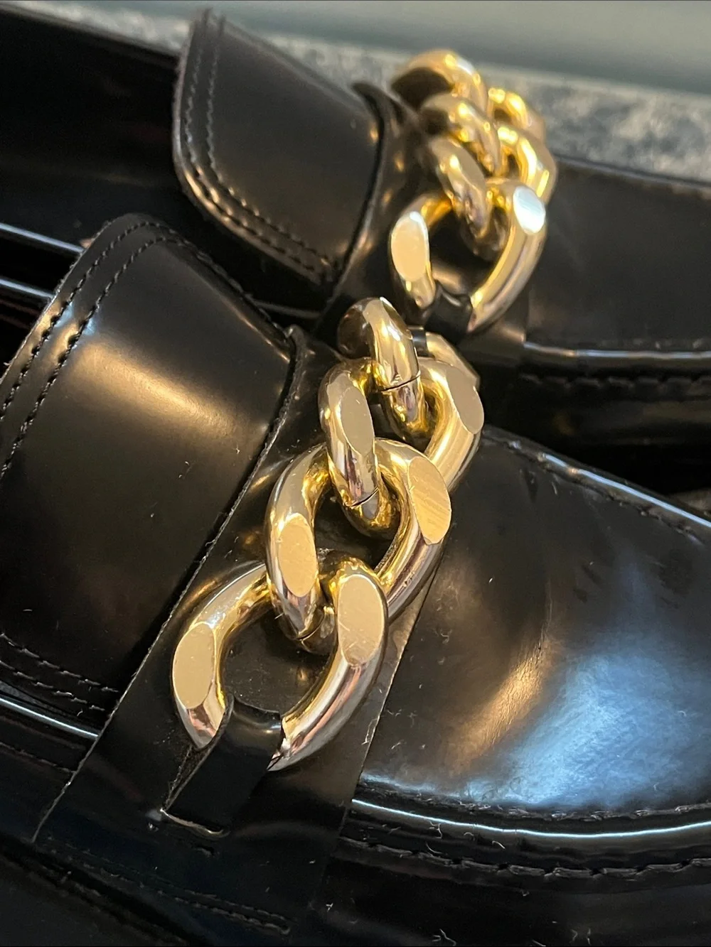 GUESS Black Platform Chain Loafers Chunky Lug Sole Slip On Shoes 7